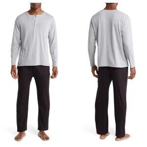 SLEEPHERO Knit Pajama Set Grey Henley With Black Pants {B7}
